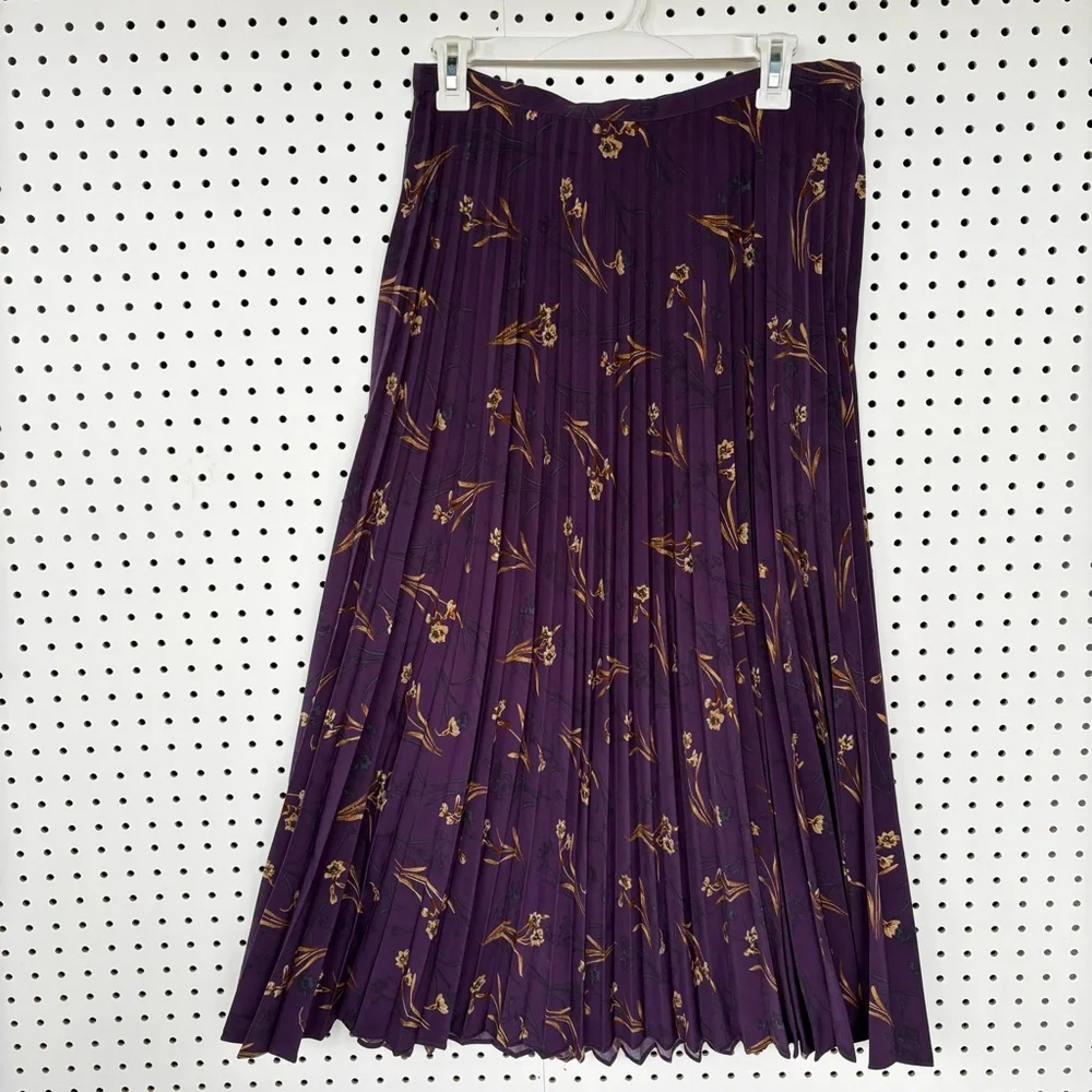 Sag Harbor Floral Permanently Pleated Purple Midi Maxi Skirt Size 14